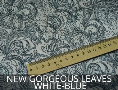 NEW GORGEOUS LEAVES WHITE-BLUE Ткани принт онлайн