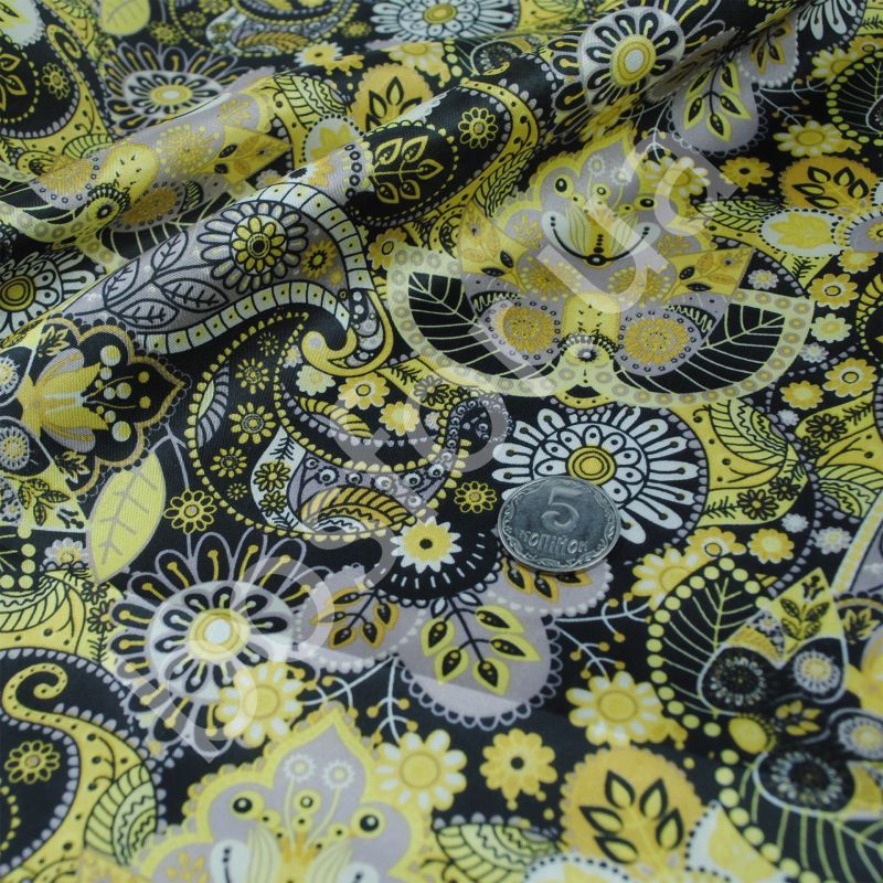 Подкладка принт 190т floral ethnic green Босфор Текстиль
