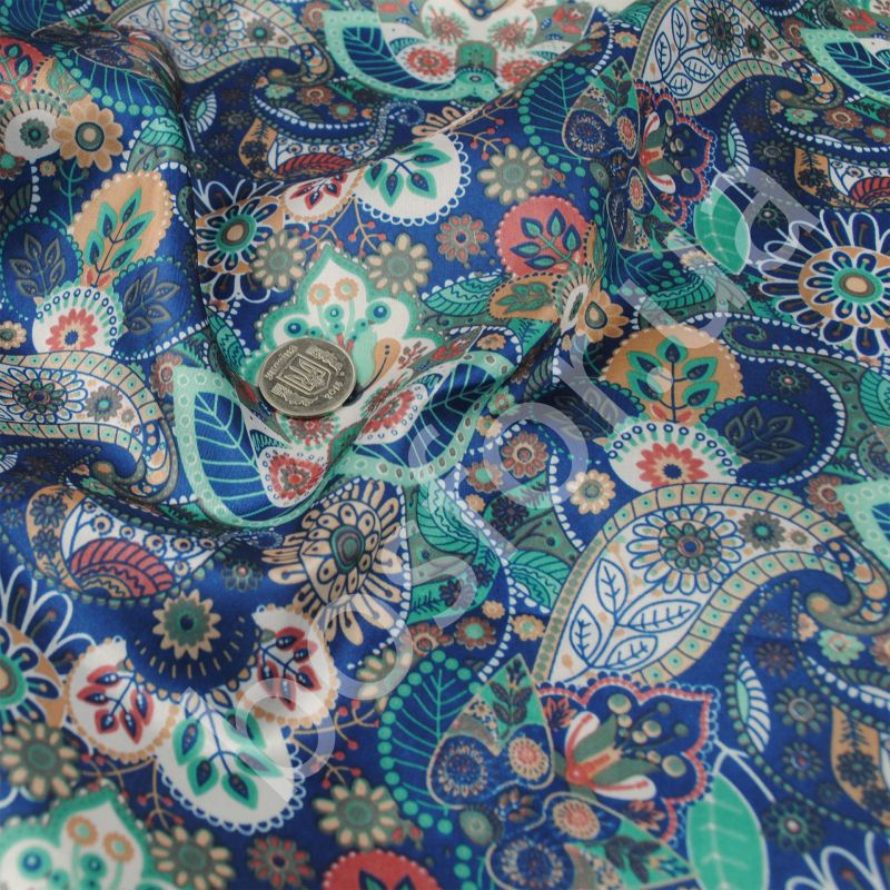 Подкладка принт 190т floral ethnic turquoice Босфор Текстиль