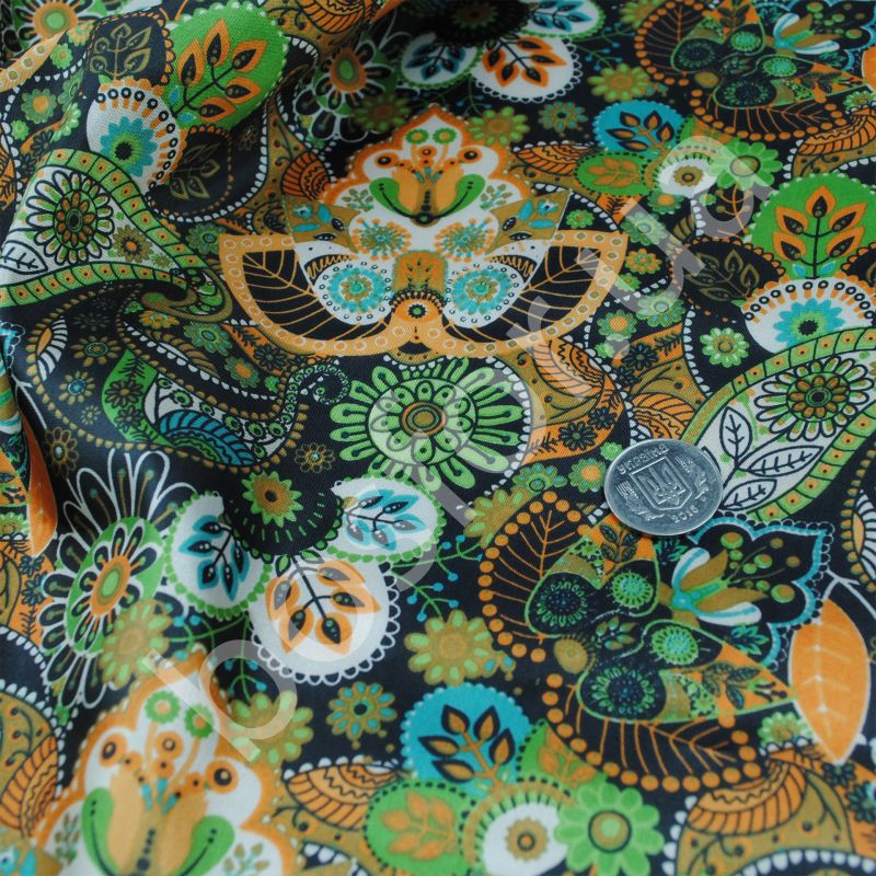 Подкладка принт 190т floral ethnic brown Босфор Текстиль