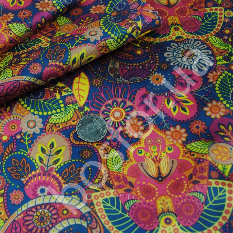 Подкладка принт 190т floral ethnic bordo blue Босфор Текстиль