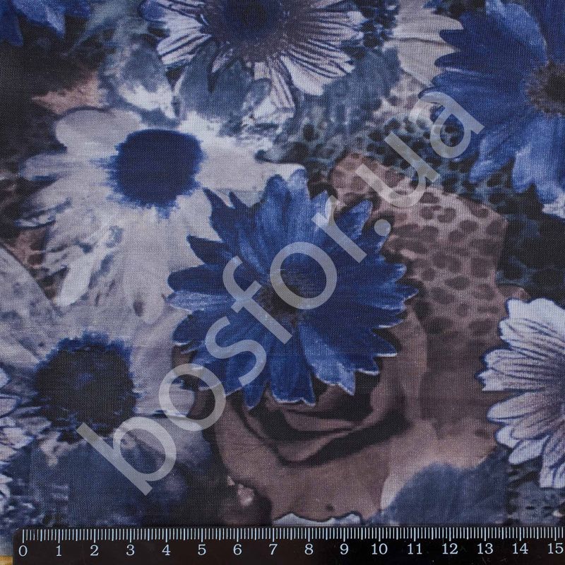 Подкладка принт 190т wild flowers blue Босфор Текстиль