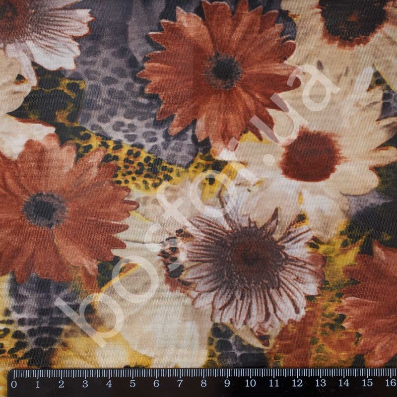 Подкладка принт 190т wild flowers brown Босфор Текстиль