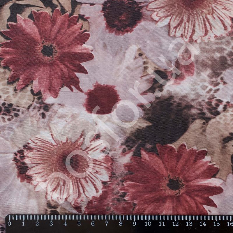 Подкладка принт 190т wild flowers burgundy Босфор Текстиль